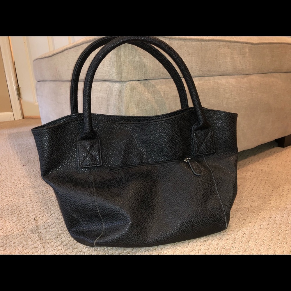 Black faux-leather purse